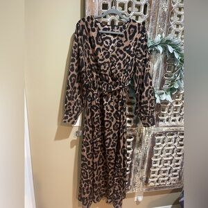 Long animal print dress.